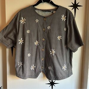 Chaus Vintage Black & White Gingham Button-Front Top